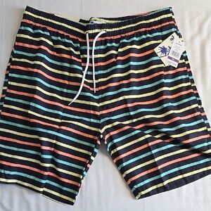 Black and Red Board Shorts with Elastic Waistband